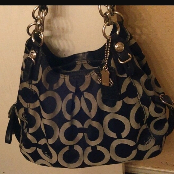 Authentic Coach LARGE SATCHEL Black & Grey Sateen Hand Bag -  RoomY!!! - Picture 2 of 4